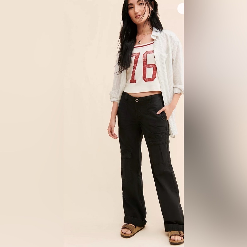 Free People The Thing Is Low Rise Utility Black Cargo Pants